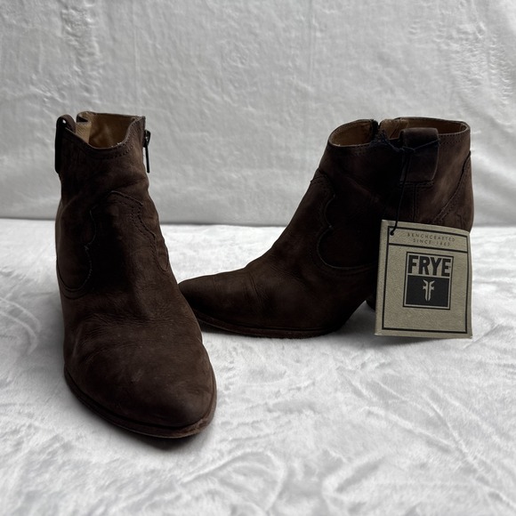 Frye Boots Womens 7.5M Brown Suede Reina Pointed Toe Heeled Ankle Western Bootie - Picture 1 of 14